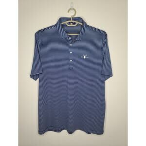 Stitch blue white striped short sleeve polo shirt with logo - XL